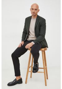 Selected Homme marynarka z domieszką wełny kolor zielony. Kolor: zielony. Materiał: wełna. Wzór: aplikacja #2