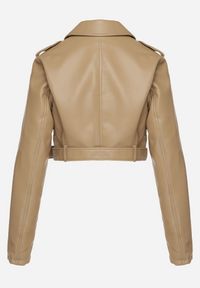 Born2be - Beżowa Kurtka Ramoneska z Asymetrycznym Suwakiem Inika. Kolor: beżowy. Materiał: jeans. Styl: elegancki #4
