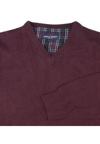 Męski, Bawełniany Sweter w Serek (V-neck) - Adriano Guinari - Bordo, Melanż. Okazja: do pracy, na co dzień, na spotkanie biznesowe. Typ kołnierza: dekolt w serek. Kolor: czerwony. Materiał: bawełna. Wzór: melanż. Styl: klasyczny, casual, elegancki, biznesowy