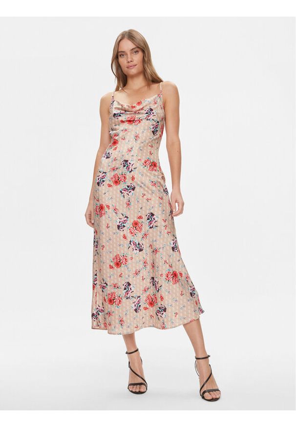 Guess Sukienka koktajlowa W3GK85 WD8G2 Beżowy Regular Fit. Kolor: beżowy. Materiał: syntetyk. Styl: wizytowy