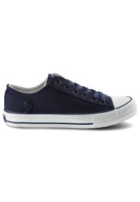 Big-Star - Granatowe Trampki Big Star Damskie Modne Obuwie. Okazja: na co dzień, do pracy, na spacer. Zapięcie: pasek. Kolor: niebieski. Materiał: guma, jeans, materiał. Szerokość cholewki: normalna. Styl: sportowy, klasyczny, casual