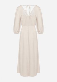 Born2be - Beżowa Rozkloszowana Bawełniana Sukienka Boho z Wiązaniem i Gumką w Talii Lawla. Okazja: na co dzień. Typ kołnierza: dekolt w kształcie V. Kolor: beżowy. Materiał: bawełna. Typ sukienki: rozkloszowane. Styl: boho #6