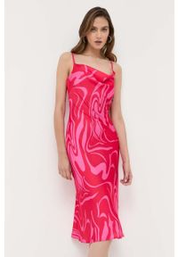 Morgan sukienka kolor czerwony midi prosta. Kolor: czerwony. Materiał: tkanina, skóra. Długość rękawa: na ramiączkach. Typ sukienki: proste. Długość: midi #1