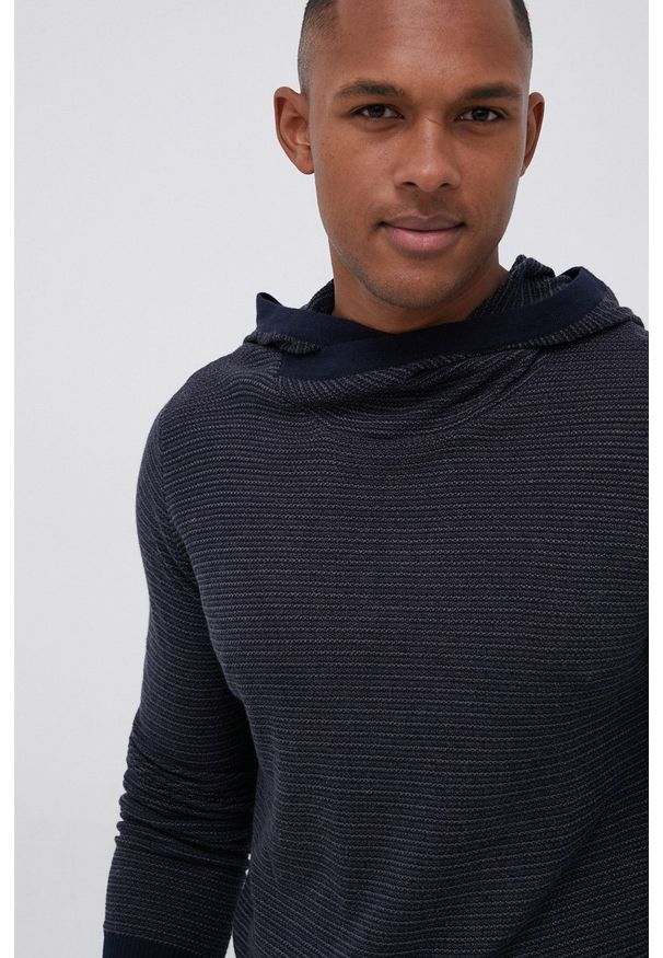 Jack & Jones - Sweter. Okazja: na co dzień. Typ kołnierza: kaptur. Kolor: niebieski. Materiał: dzianina. Styl: casual