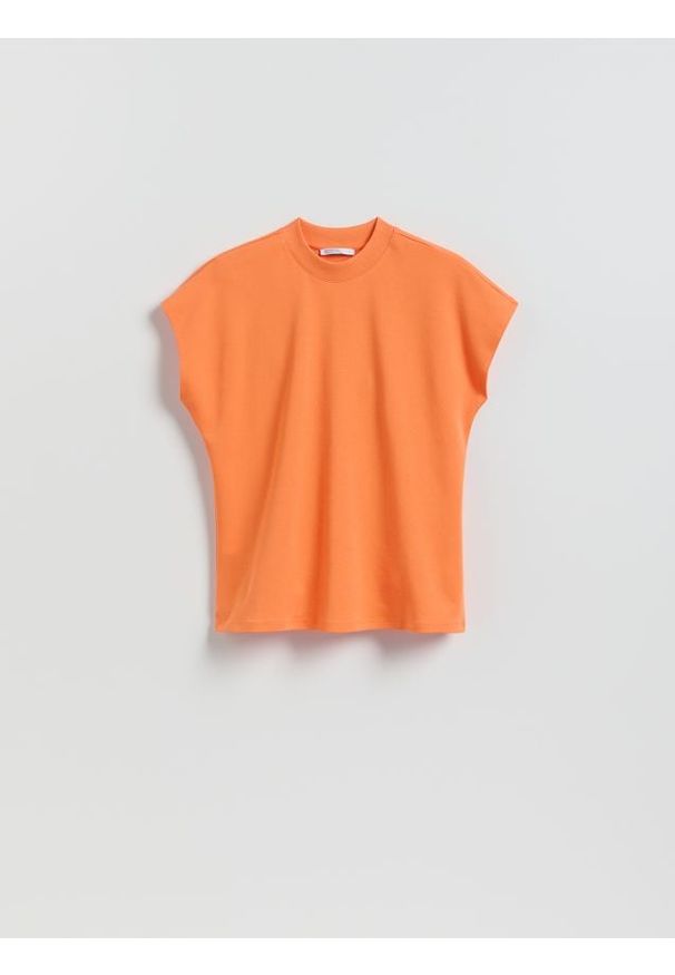 Reserved - T-shirt z raglanowym rękawem - pomarańczowy. Kolor: pomarańczowy. Materiał: dzianina, bawełna. Długość rękawa: raglanowy rękaw. Wzór: gładki