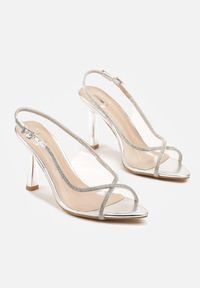 Renee - Srebrne Transparentne Sandały Slingback z Cyrkoniami na Klepsydrze Lilloti. Okazja: na randkę, na spotkanie biznesowe, na co dzień. Kolor: srebrny. Obcas: na obcasie. Styl: casual, elegancki, wizytowy, biznesowy. Wysokość obcasa: średni #5