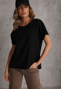 Renee - Czarny T-shirt Basic Oversize z Bawełny Elusis. Okazja: na co dzień. Kolor: czarny. Materiał: bawełna. Styl: casual, elegancki #5