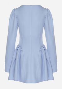 Born2be - Niebieska Koktajlowa Sukienka o Rozkloszowanym Kroju z Falbankami i Gorsetem Farian. Typ kołnierza: kołnierz z falbankami, dekolt gorset. Kolor: niebieski. Długość rękawa: długi rękaw. Typ sukienki: gorsetowe. Styl: wizytowy #4