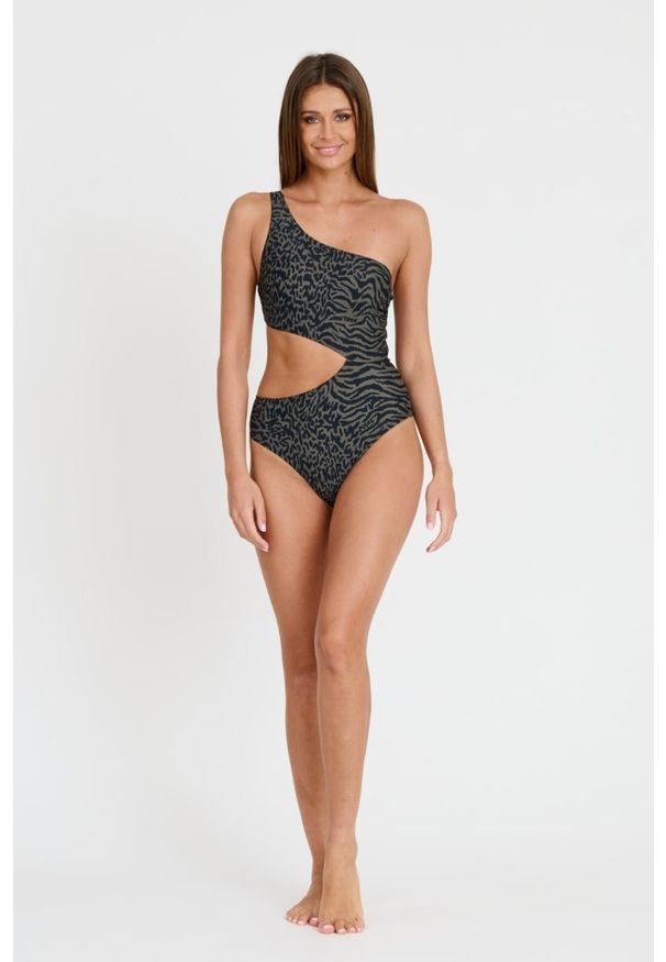 Karl Lagerfeld - KARL LAGERFELD Oliwkowy damski jednoczęściowy strój kąpielowy Karl Dna One, Rozmiar L. Kolor: zielony