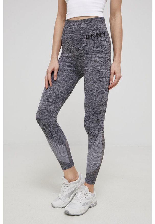 DKNY - Dkny legginsy damskie kolor szary melanżowe. Stan: podwyższony. Kolor: szary. Materiał: dzianina, materiał. Wzór: melanż
