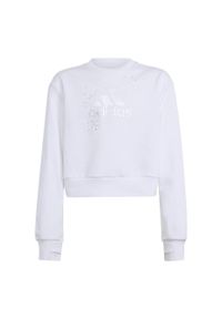 Adidas - Bluza Glam Crew Kids. Kolor: biały. Materiał: materiał. Długość rękawa: długi rękaw