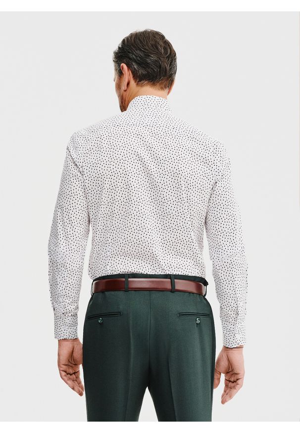 Pako Lorente - PAKO LORENTE – Biała koszula męska w mikrowzór. Kolor: biały. Materiał: bawełna, elastan. Długość rękawa: długi rękaw. Długość: długie. Sezon: wiosna, lato
