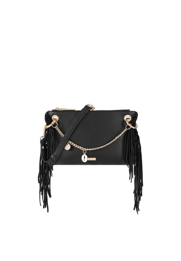 Ochnik - Torebka damska. Kolor: czarny. Dodatki: z frędzlami. Materiał: skórzane. Rodzaj torebki: na ramię