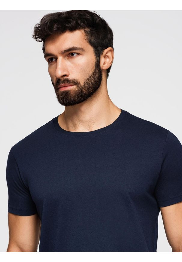 Ombre Clothing - Klasyczny T-shirt męski bawełniany BASIC - granatowy V2 - Rozmiar: M. Okazja: na co dzień. Kolor: niebieski. Materiał: bawełna. Styl: klasyczny