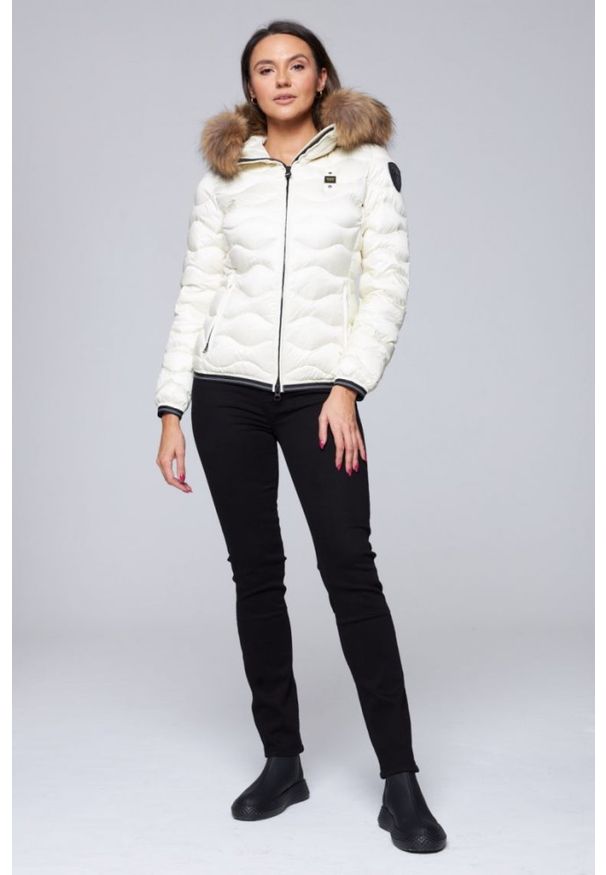 Blauer USA - BLAUER Damska kurtka puchowa z kapturem w kolorze ecru, Rozmiar XS. Typ kołnierza: kaptur. Kolor: biały. Materiał: puch