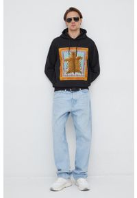 Just Cavalli bluza męska kolor czarny z kapturem z nadrukiem. Typ kołnierza: kaptur. Kolor: czarny. Materiał: dzianina. Wzór: nadruk #3