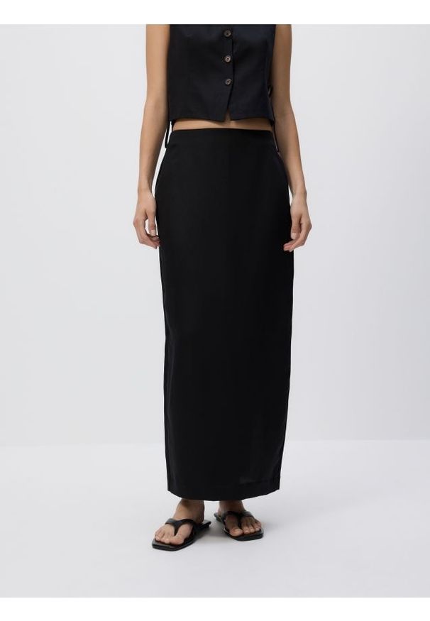 Reserved - Spódnica z lnem - czarny. Kolor: czarny. Materiał: len