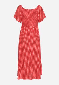 Born2be - Czerwona Sukienka z Bawełny o Rozkloszowanym Kroju w Kropeczki Lisadrisa. Okazja: na co dzień, na imprezę. Kolor: czerwony. Materiał: bawełna. Długość rękawa: krótki rękaw. Styl: klasyczny, casual, elegancki #5