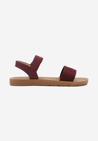 Born2be - Bordowe Sandały na Płaskiej Podeszwie z Elastycznymi Paskami Linarietia. Okazja: na co dzień, na spacer. Zapięcie: pasek. Kolor: czerwony. Materiał: jeans. Wzór: paski. Obcas: na płaskiej podeszwie. Styl: elegancki, casual #4