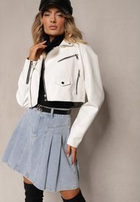 Renee - Jasnoniebieska Bawełniana Spódnica Jeansowa High Waist o Rozkloszowanym Fasonie Risat. Stan: podwyższony. Kolor: niebieski. Materiał: bawełna, jeans