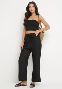 Born2be - Czarne Spodnie o Szerokim Kroju z Wiązaniem i Gumką w Pasie Miravenia. Okazja: na co dzień. Kolor: czarny. Styl: elegancki, casual #5