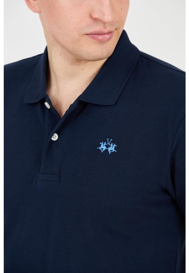 La Martina - LA MARTINA Granatowe męskie polo z małym logo, Rozmiar XXL. Typ kołnierza: polo. Kolor: niebieski
