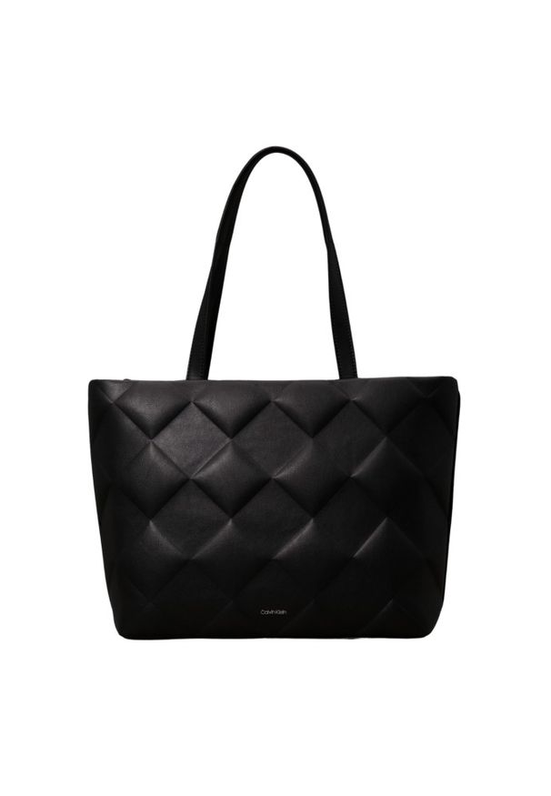 Calvin Klein - CALVIN KLEIN Czarna shopperka damska w tłoczone romby. Kolor: czarny. Materiał: z tłoczeniem. Styl: elegancki