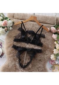 Intica - Komplet bielizny z siateczki z wstążkami Sallee. Kolor: czarny. Materiał: materiał