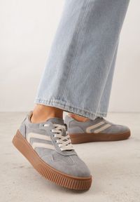 Renee - Ciemnoszare Sneakersy Retro Tenisówki z Naturalnego Zamszu ze Skórzaną Wkładką Beralene. Kolor: szary. Materiał: zamsz, skóra #6