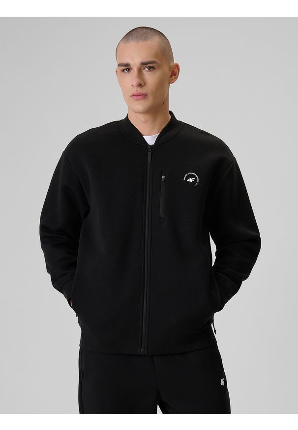 4f - 4F Bluza bomberka regular męska - czarna XXL. Okazja: na co dzień. Kolor: czarny. Materiał: materiał, bawełna, dzianina. Styl: sportowy, casual