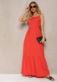 Renee - Czerwona Sukienka o Rozkloszowanym Fasonie Wiązana i Wykończona Gumką z Tyłu Hililena. Okazja: na co dzień. Kolor: czerwony. Styl: elegancki, casual #4