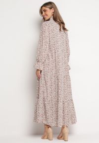 Born2be - Brązowo-Biała Sukienka Elime. Kolor: biały. Wzór: aplikacja, kwiaty. Długość: maxi #6