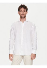 Bugatti Koszula 9150 58540A Biały Slim Fit. Kolor: biały. Materiał: len