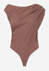 Born2be - Brązowe Asymetryczne Body Ozdobione Marszczeniem Dinida. Okazja: na co dzień. Kolor: brązowy. Materiał: jeans. Wzór: aplikacja. Styl: casual, elegancki, klasyczny #6