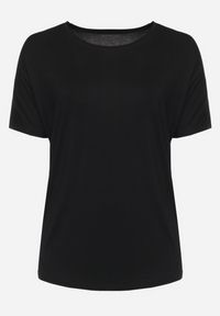 Born2be - Czarny T-shirt z Rękawami w typie Nietoperza Salilena. Okazja: na co dzień. Kolor: czarny. Materiał: jeans. Wzór: aplikacja. Styl: casual, elegancki, wizytowy #5
