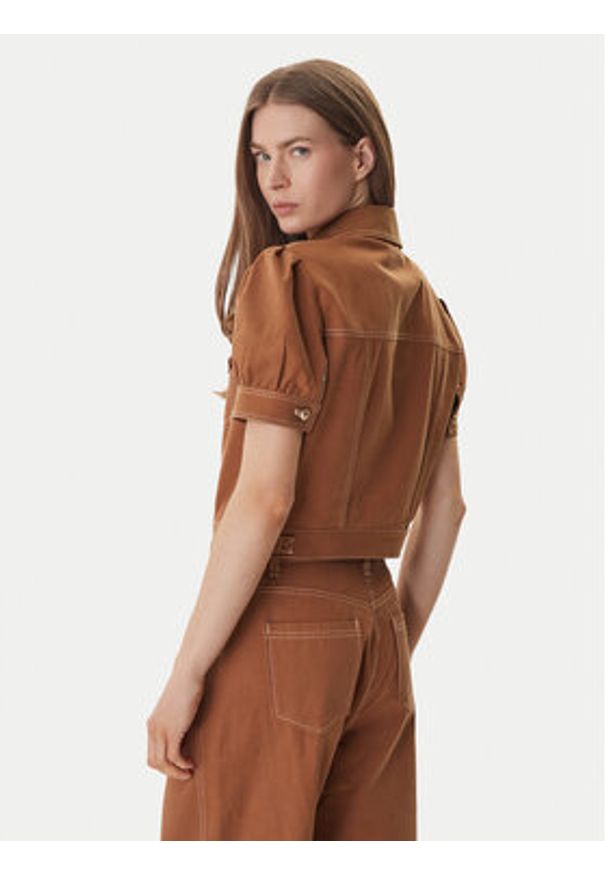 Guess Kurtka jeansowa W6GL08 W1804 Brązowy Regular Fit. Kolor: brązowy. Materiał: bawełna