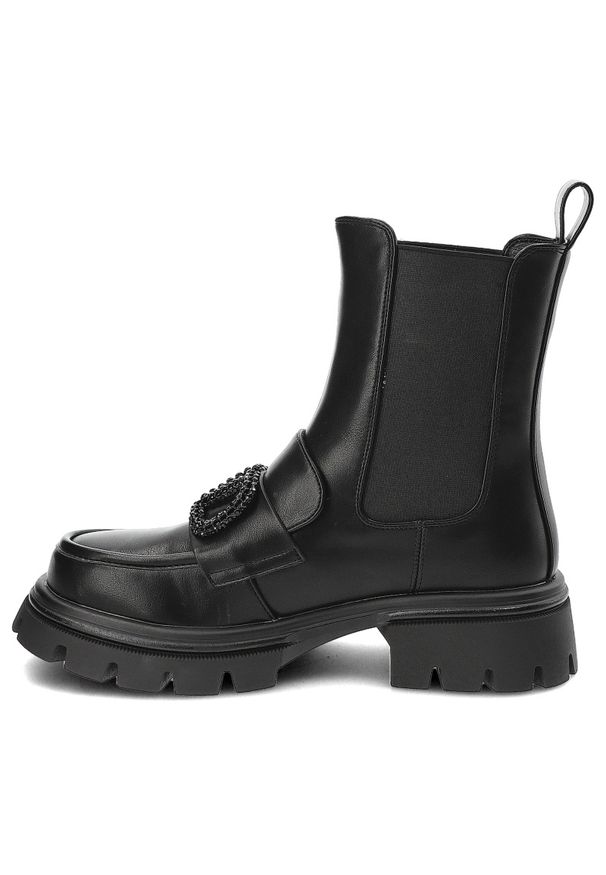 Czarne Botki S.Barski Wsuwane Obuwie Damskie Z Broszką. Okazja: na co dzień. Zapięcie: bez zapięcia. Kolor: czarny. Materiał: skóra ekologiczna. Styl: casual