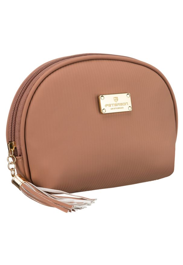 Kosmetyczka z materiału syntetycznego w beżowym kolorze, jednokomorowa zamykana suwakiem - Peterson. Kolor: beżowy. Materiał: syntetyk, materiał