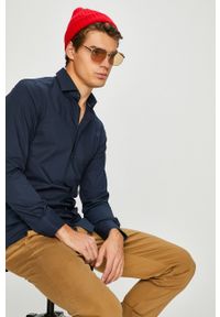 TOMMY HILFIGER - Tommy Hilfiger Tailored - Koszula. Typ kołnierza: kołnierzyk włoski. Kolor: niebieski. Materiał: tkanina. Wzór: gładki #1