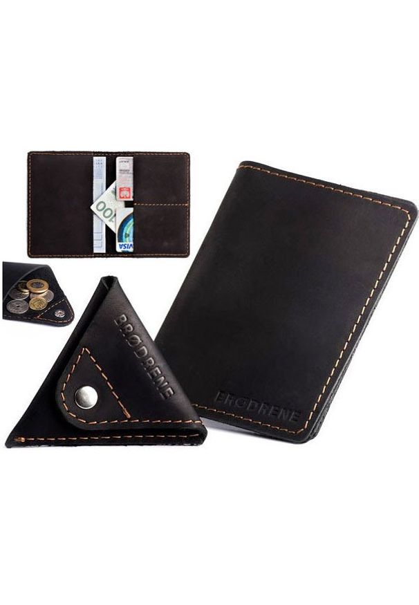 Skórzany zestaw portfel i bilonówka BRODRENE SW01 + CW01 czarny. Kolor: czarny. Materiał: skóra