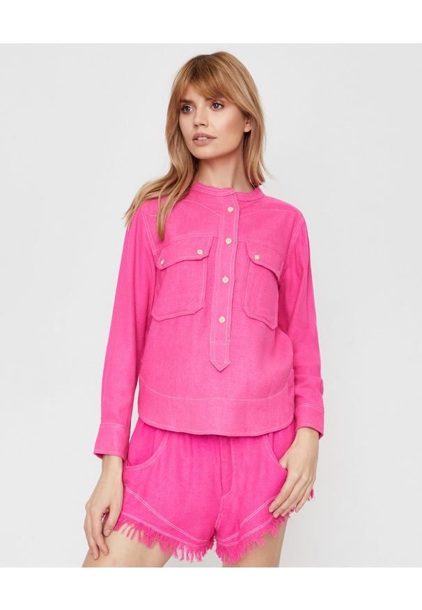 ISABEL MARANT - Różowa bluzka Tecoyo. Kolor: różowy, wielokolorowy, fioletowy. Materiał: jeans, materiał. Długość rękawa: długi rękaw. Długość: długie. Styl: elegancki