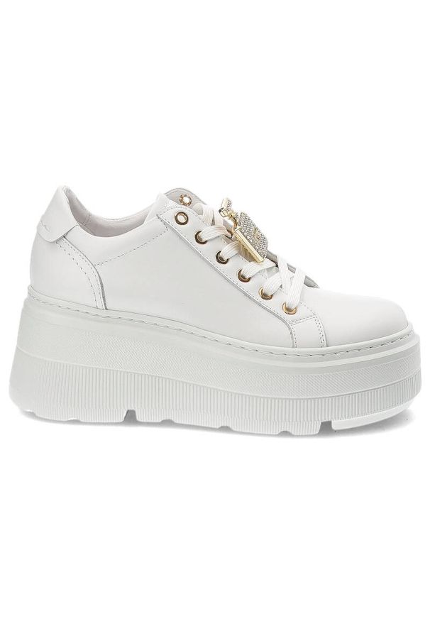 CheBello - Białe Modne Sneakersy Chebello Damskie Obuwie Na Platformie. Okazja: na spacer, na spotkanie biznesowe. Kolor: biały. Obcas: na platformie. Sport: turystyka piesza