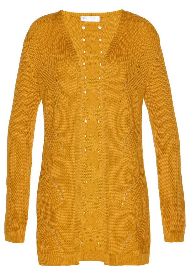 Sweter bez zapięcia bonprix miodowy. Kolor: pomarańczowy. Materiał: materiał, bawełna, akryl