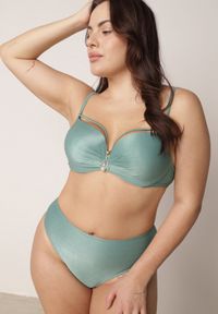 Born2be - Jasnozielone Bikini Majtki Figi i Biustonosz z Paskami i Perłową Aplikacją Cahresha. Kolor: zielony. Wzór: aplikacja #2
