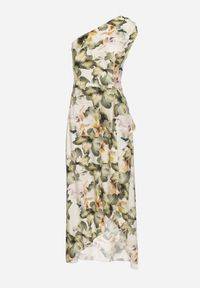 Born2be - Ciemnozielona Wiskozowa Kwiatowa Sukienka o Asymetrycznym Kroju Lironia. Okazja: na co dzień. Kolor: zielony. Materiał: wiskoza. Wzór: kwiaty. Sezon: wiosna, lato. Typ sukienki: asymetryczne. Styl: elegancki, casual #4