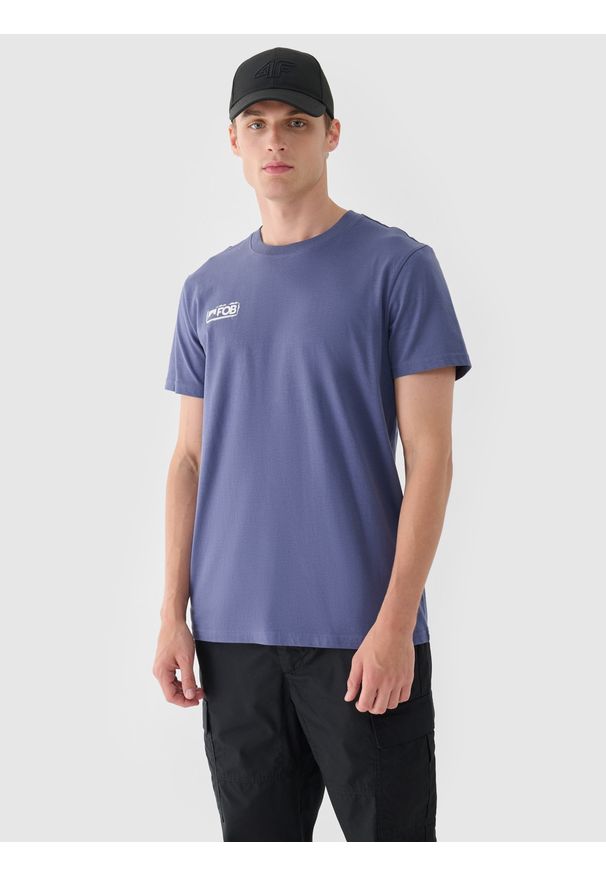 4f - 4F T-shirt regular gładki męski - niebieski M. Okazja: na co dzień. Kolor: niebieski. Materiał: bawełna, dzianina, jersey. Długość rękawa: krótki rękaw. Długość: krótkie. Wzór: gładki. Styl: klasyczny, casual, sportowy