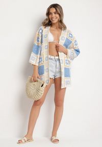 Born2be - Niebieski Bawełniany Kardigan z Ażurowym Wzorem Zivisse. Okazja: na co dzień. Kolor: niebieski. Materiał: bawełna. Wzór: ażurowy. Styl: casual #3