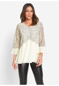 bonprix - Tunika z koronką. Kolor: biały. Materiał: koronka. Wzór: koronka #1