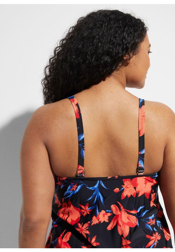 bonprix - Tankini (2 części). Kolor: czarny. Długość rękawa: na ramiączkach. Wzór: kwiaty