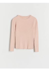 Reserved - Sweter w prążki - brudny róż. Kolor: różowy. Materiał: dzianina, wiskoza. Wzór: prążki #1